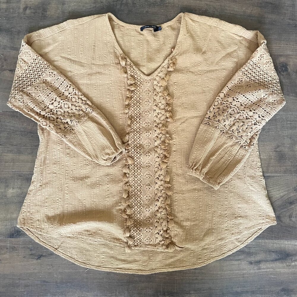 Doe &‎ Rae Boho Crochet Trim Blouse | Size Large | Great Condition